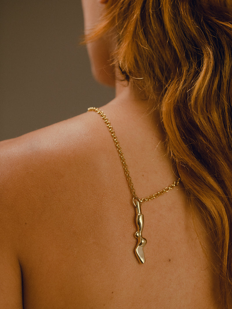 BRANCUSI necklace in gold plated bronze on model