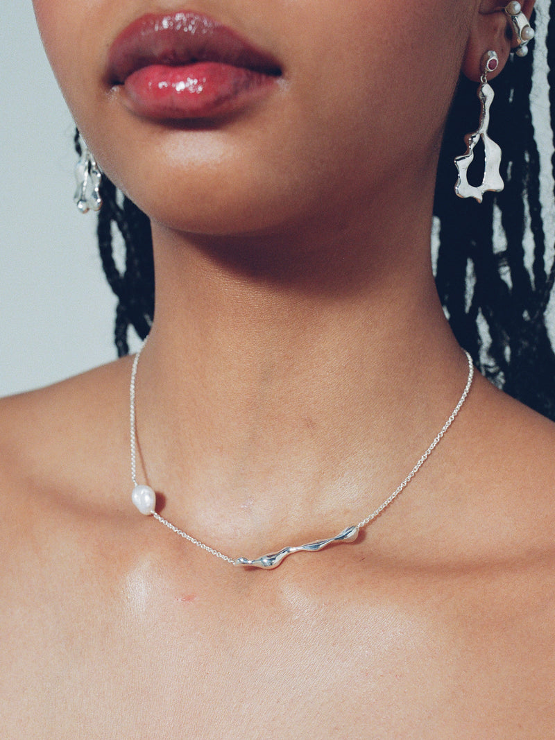 CORA Necklace in sterling silver on model