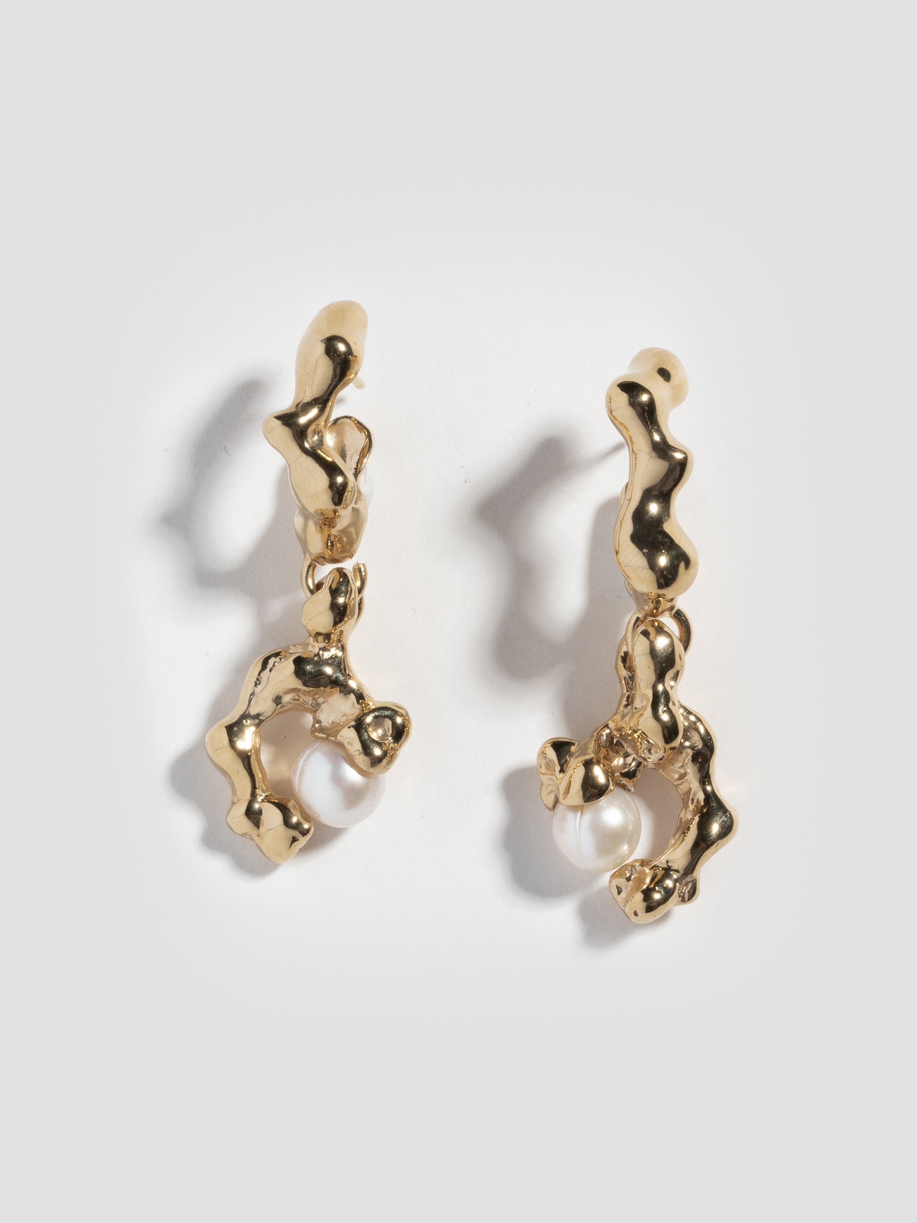 Gold Plated Freshwater Pearl Molten Hoop Earrings - Lovisa