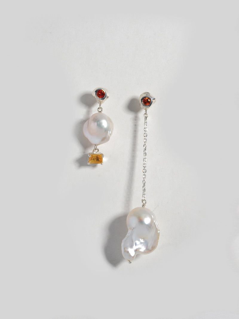 Product image of FARIS VENUS Drops in sterling silver with lab-created orange sapphire, baroque pearls, and natural citrine