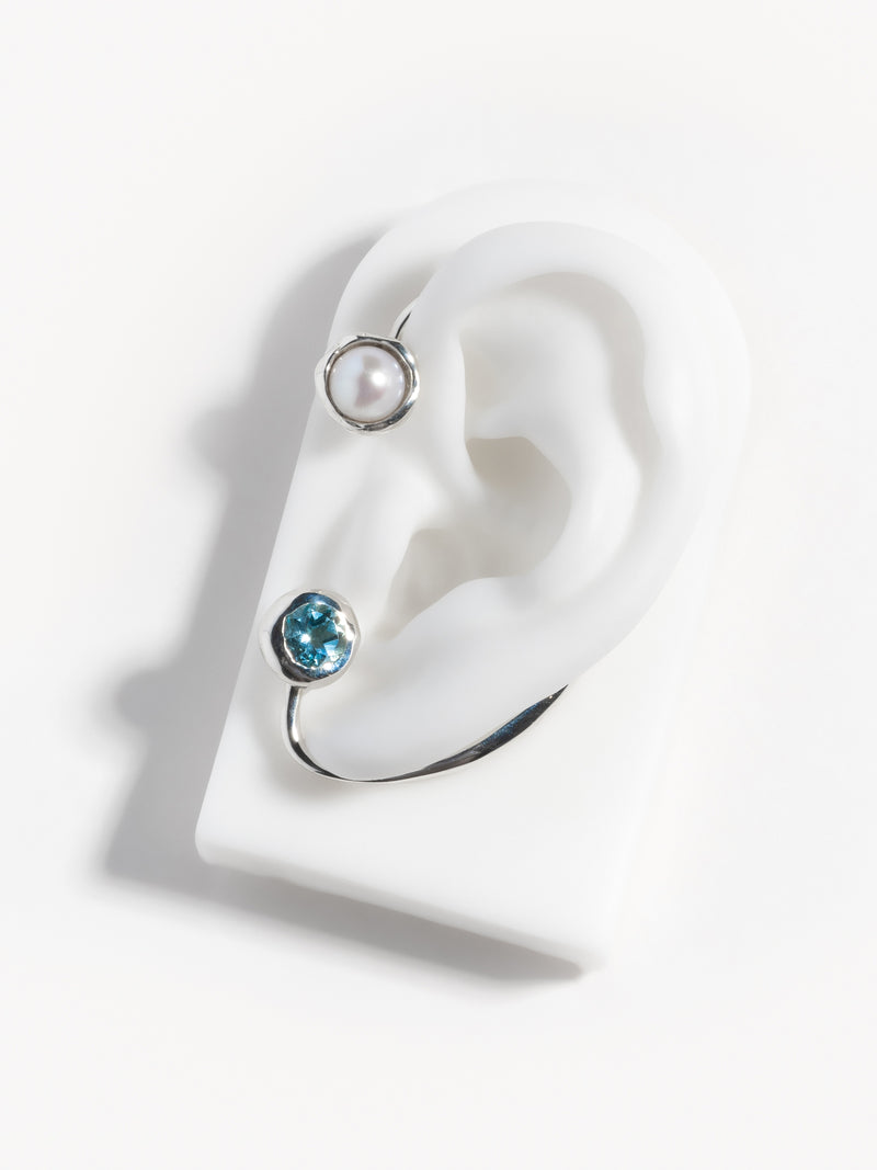 Sterling silver BI ear cuff adorned with topaz and a freshwater pearl