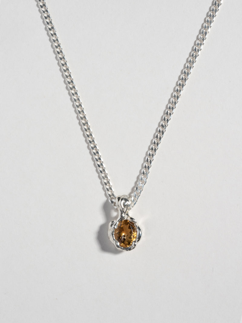 Close up of PRINCE Necklace pendant in sterling silver and citrine